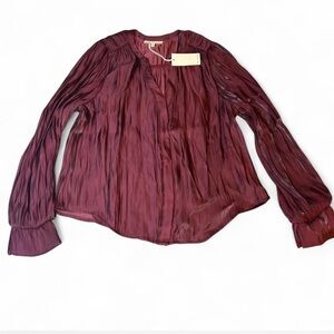 NWT MELLODAY Rich Maroon Button Down Blouse